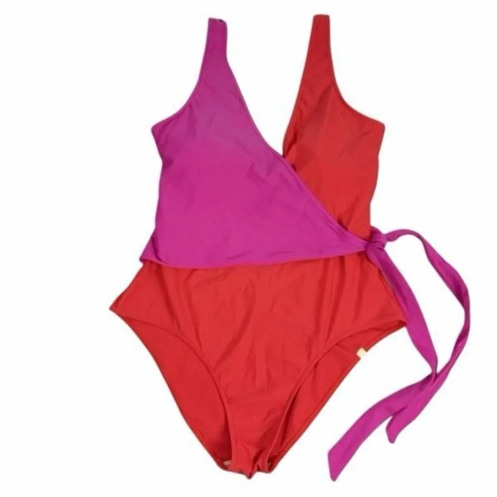 Summersalt size 10 The Perfect Wrap One-Piece Swimsuit Hibiscus Grapefruit